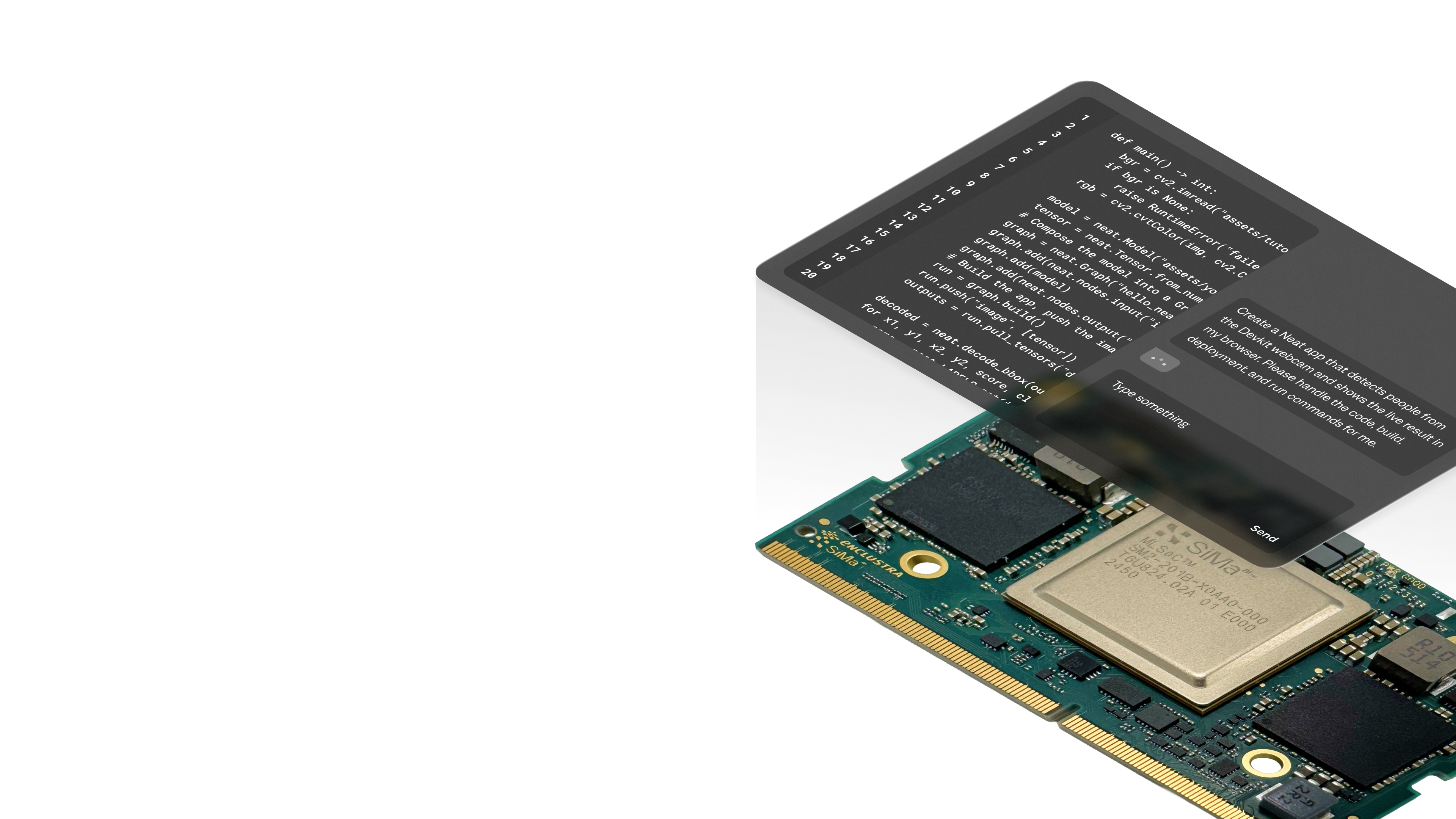 SiMa.ai Modalix board running an agentic coding environment