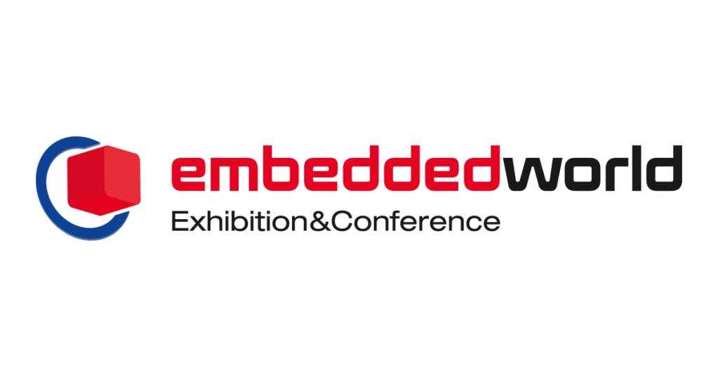 Branded logo of Embedded World conference in red and black.